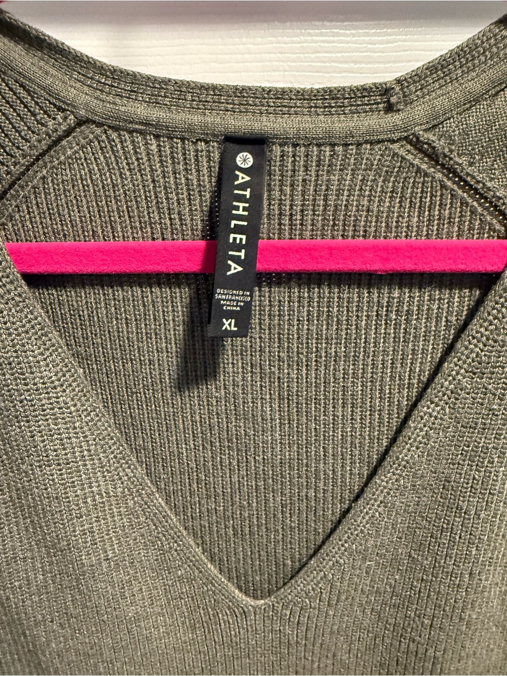 Athleta Olive Green ribbed v- neck Sweater XL